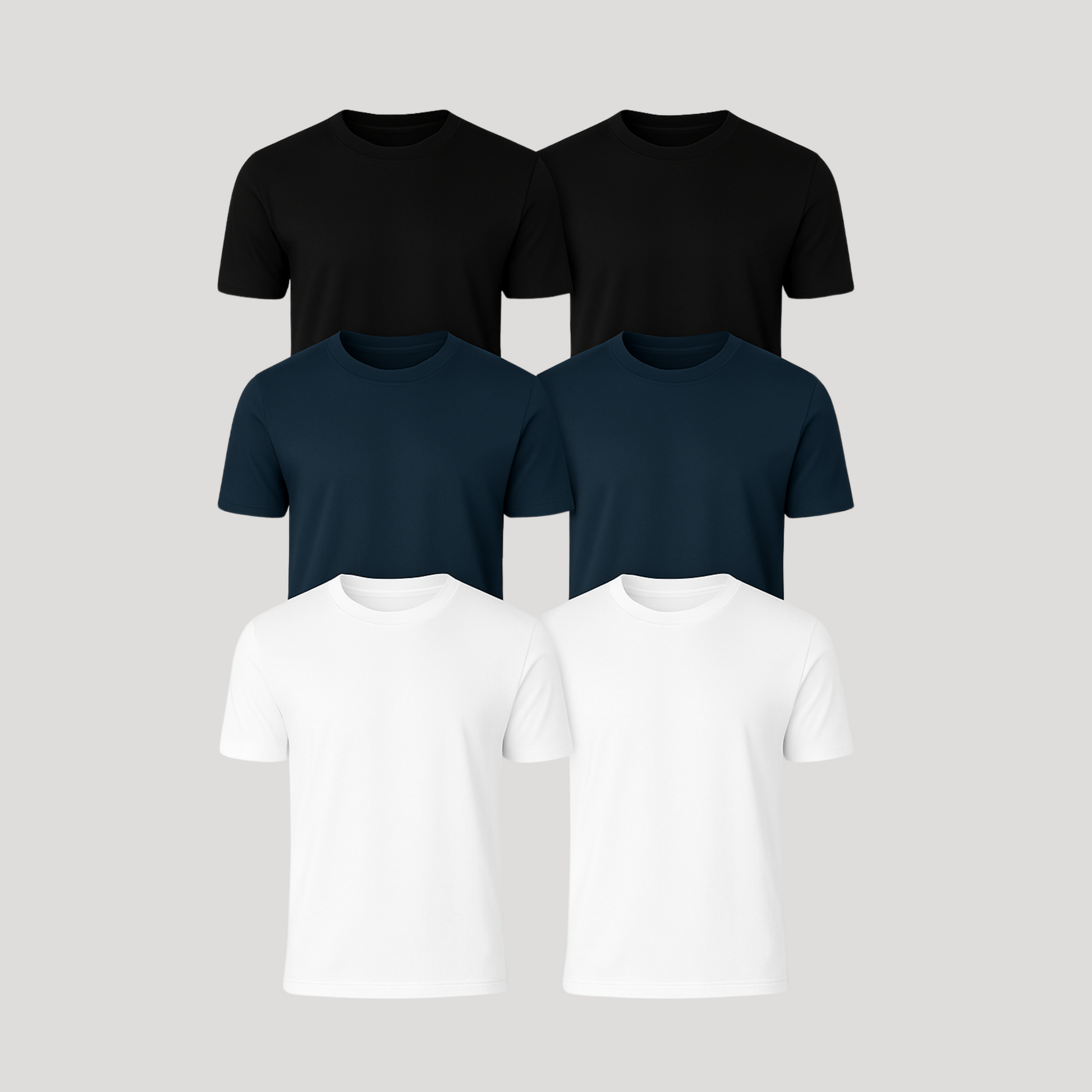 2 black, 2 white, 2 navy