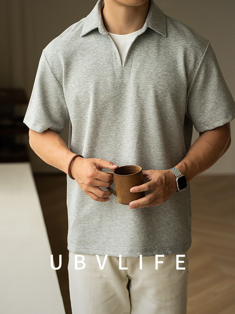 透气微宽松假两件短袖POLO衫男2025夏季新款立体质感通勤休闲上衣