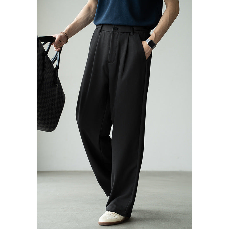 立体压褶天丝羊毛休闲直筒西裤男2025夏垂感显瘦通勤商务新款长裤