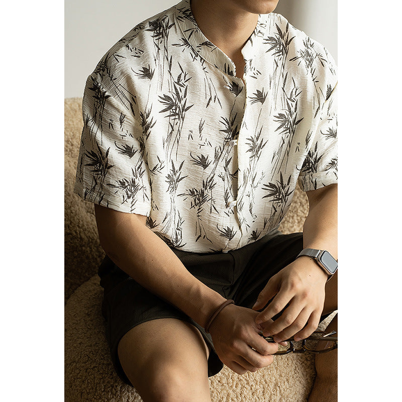 Henley collar short-sleeve shirt