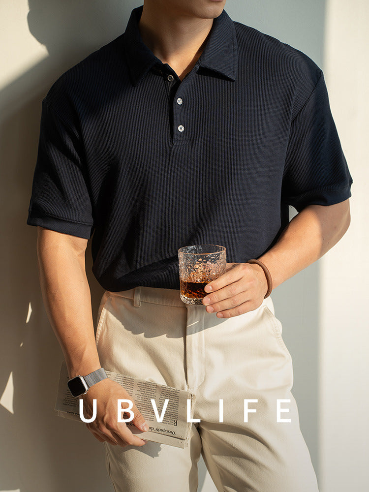 华夫格肌理透气吸湿POLO衫男士2025夏季新款翻领休闲百搭短袖T恤