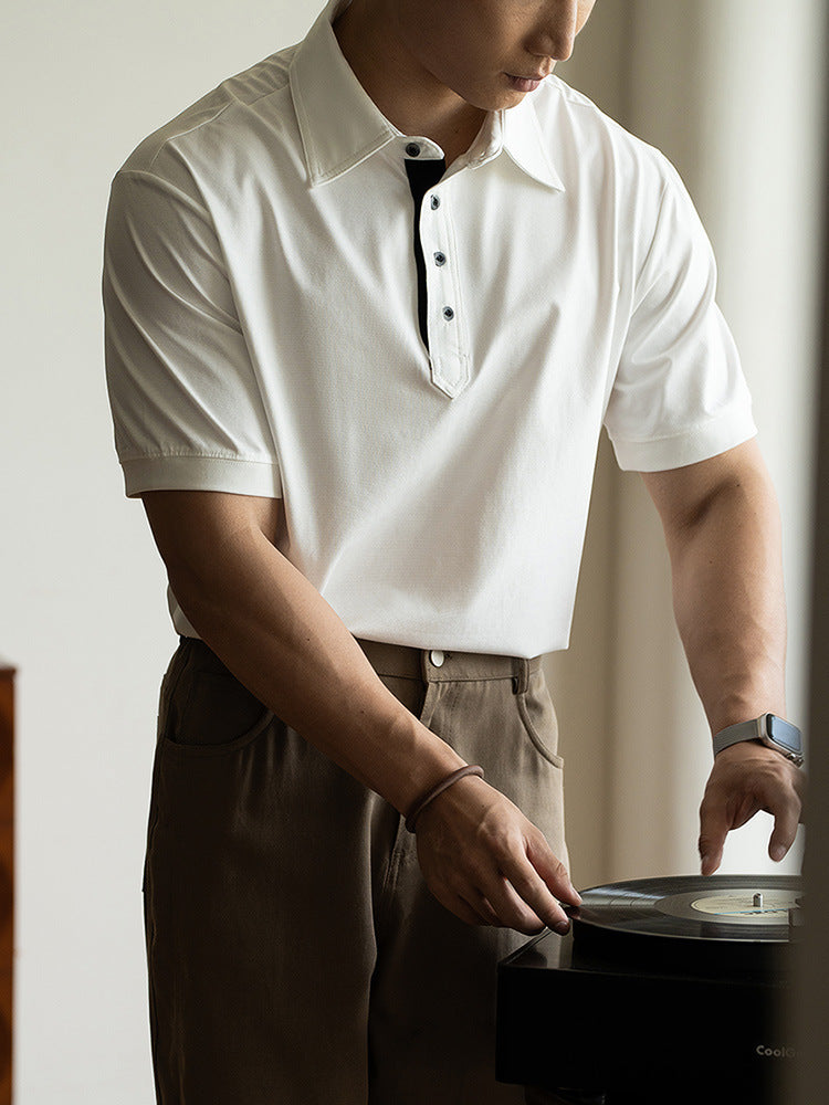 云棉商务冰丝凉感短袖POLO衫男2025年夏季手缝扣通勤休闲新款上衣