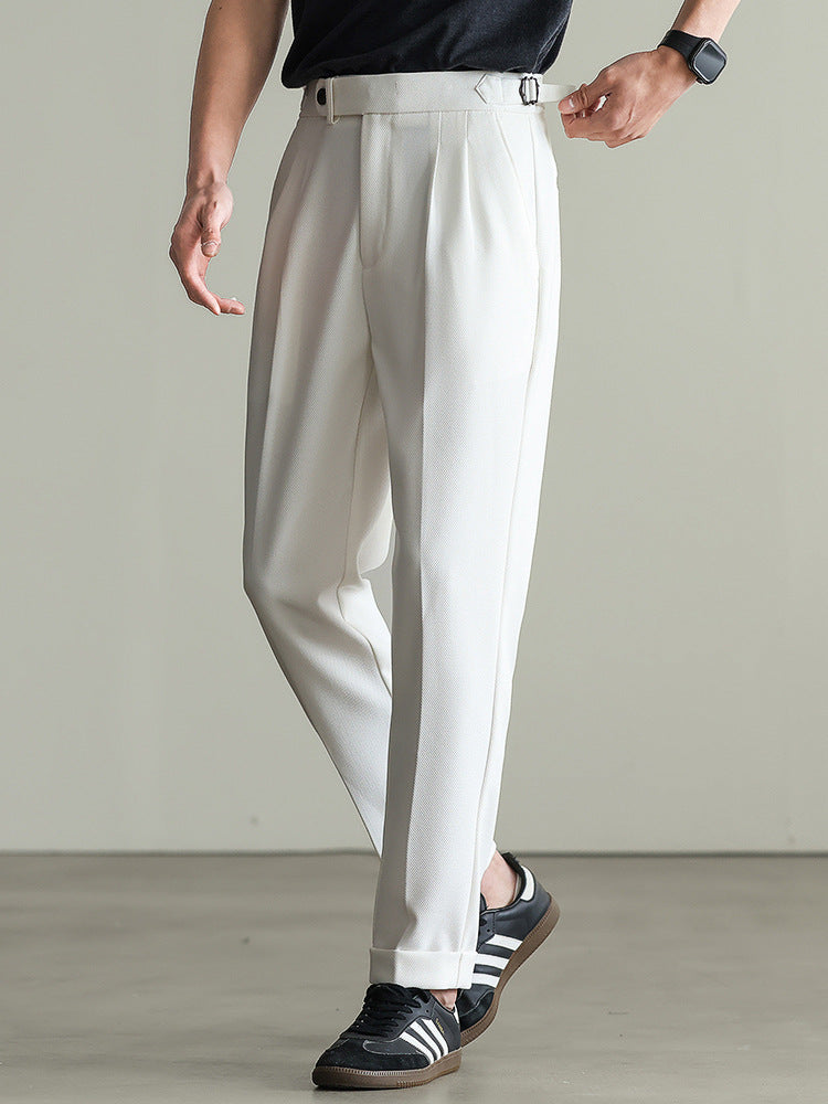 免烫3.0四面弹双褶直筒白色休闲裤男士2025春季新款通勤微锥薄款