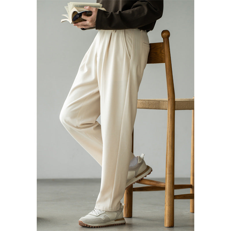 美式复古细腻羊毛混纺舒适休闲裤男2025秋季宽松纯色直筒新款长裤