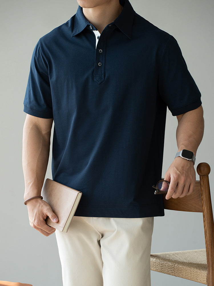 云棉商务冰丝凉感短袖POLO衫男2025年夏季手缝扣通勤休闲新款上衣