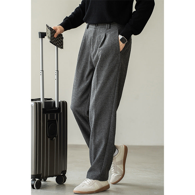 老钱风意式新款绵羊毛混纺毛呢休闲裤男2025轻商务秋冬保暖直筒裤