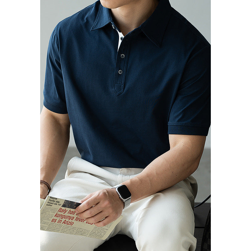 云棉商务冰丝凉感短袖POLO衫男2025年夏季手缝扣通勤休闲新款上衣