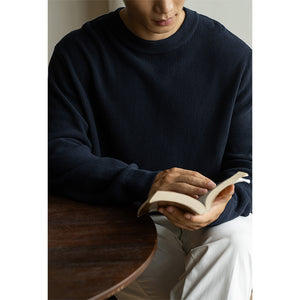 waffle-knit crew neck sweater