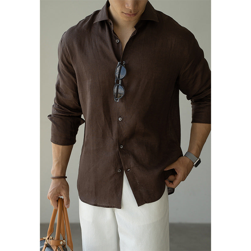 意式亚麻轻盈透气长袖衬衫男士2025年秋季新款慵懒老钱风休闲衬衣