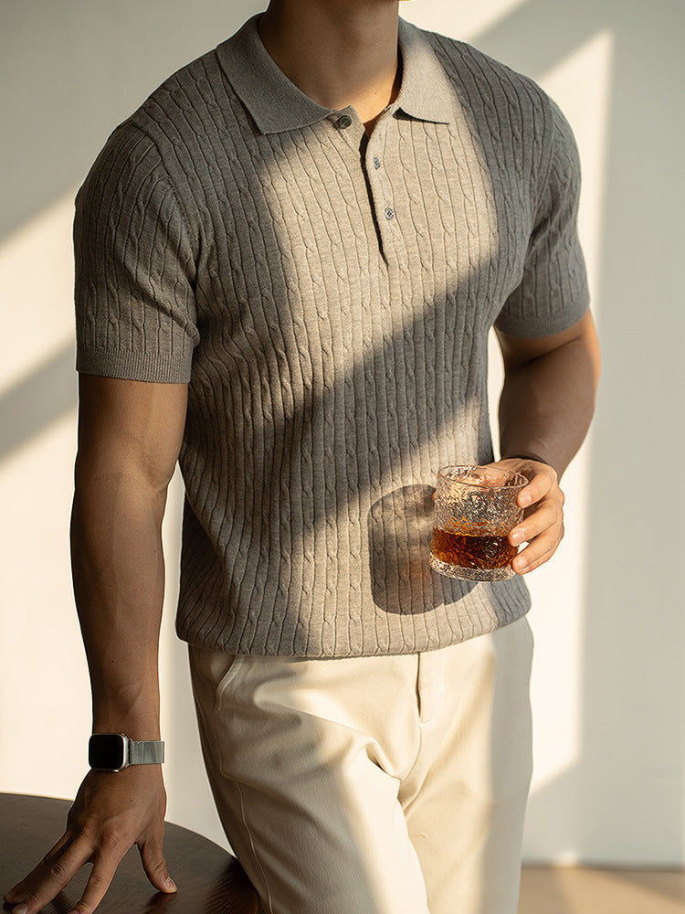 麻绳肌理柔软舒适短袖PoLo衫男2025夏季新款商务通勤百搭上衣1688