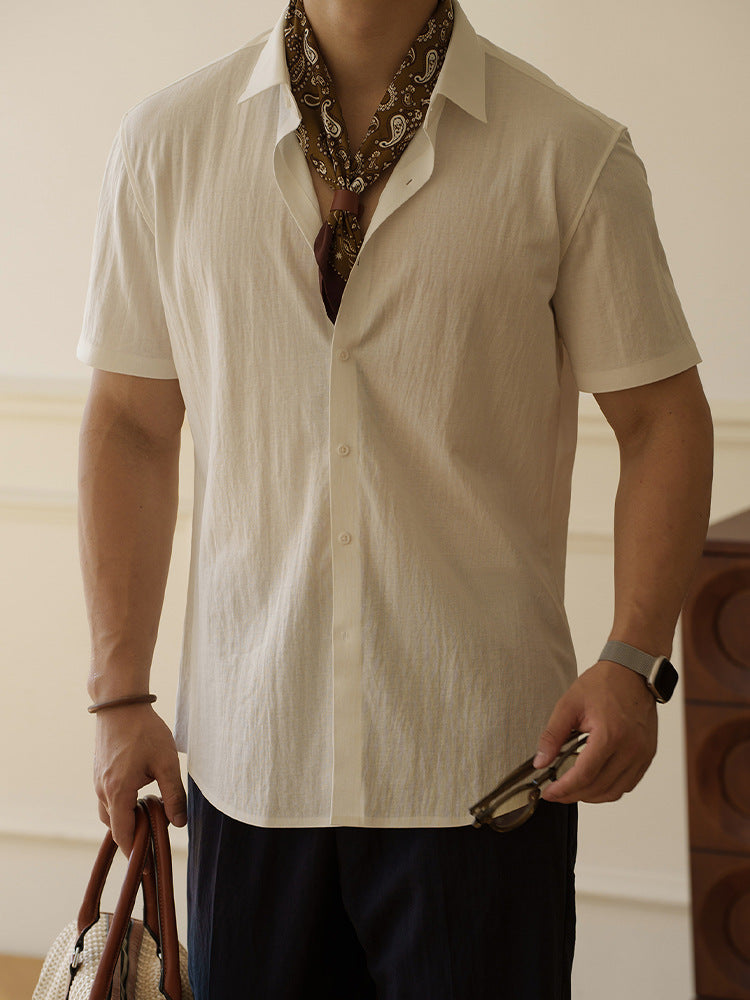 <font dir="auto" style="vertical-align: inherit;"><font dir="auto" style="vertical-align: inherit;">Men's cotton-linen blend seamless silky short-sleeved shirt, 2025 summer style, sweat-wicking, breathable, versatile new shirt.</font></font>