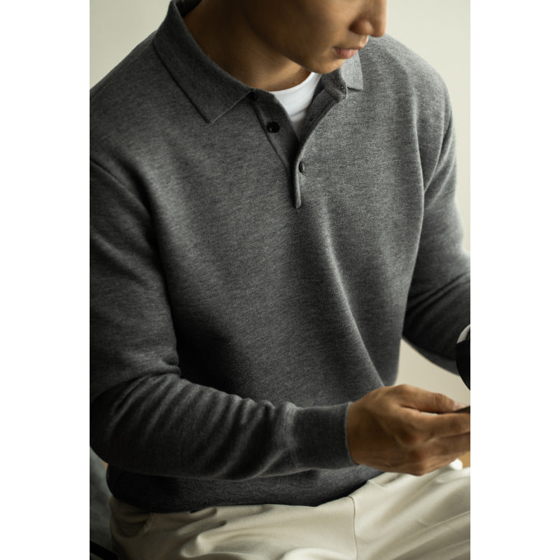 SONGNAN纯色加绒修身长袖POLO衫男士2024秋冬新款轻商务休闲翻领