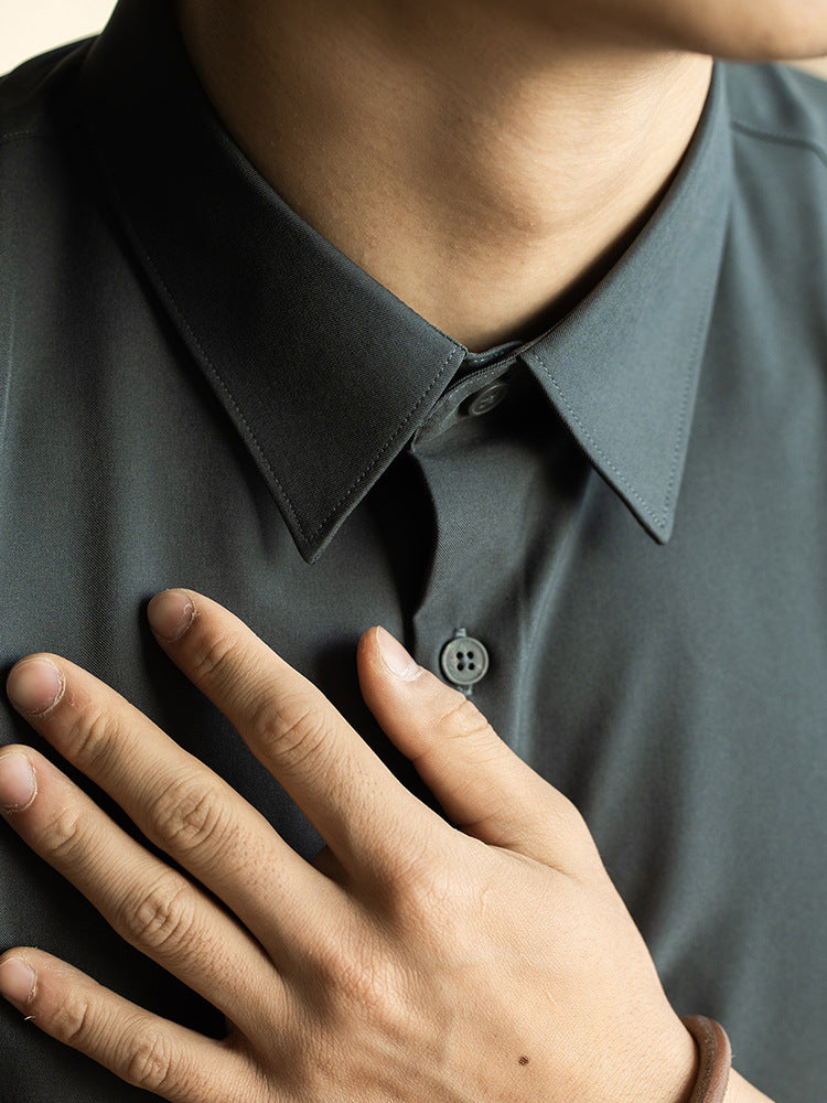 Lightweight ice-silk half-sleeve dress shirt