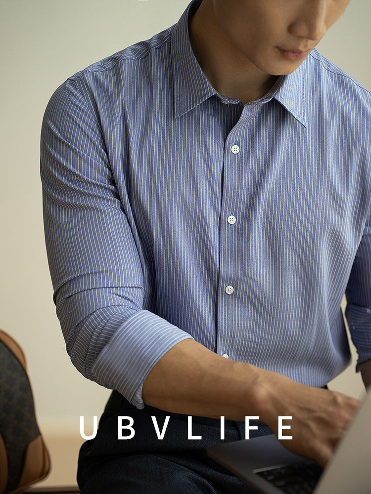 striped bamboo-fiber long-sleeve shirt