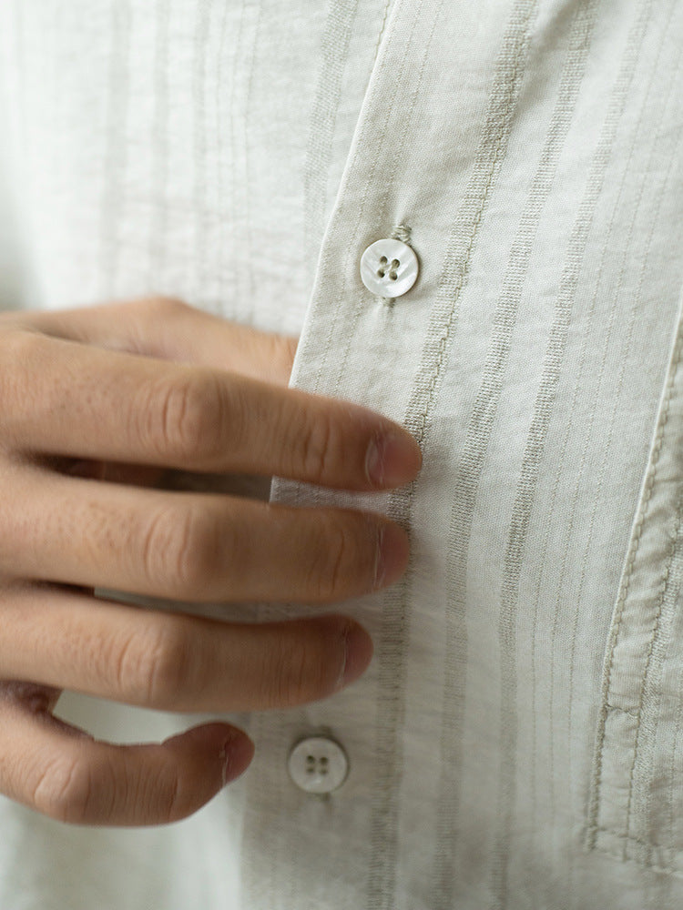 日系莱赛尔天丝褶皱感短袖衬衫男士2025春夏新款度假商务休闲衬衫