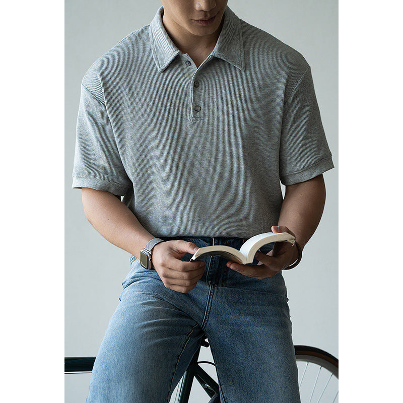 华夫格肌理透气吸湿POLO衫男士2025夏季新款翻领休闲百搭短袖T恤