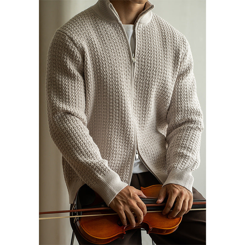【黄金混纺】易打理立体肌理针织开衫男士2025秋保暖亲肤新款外套