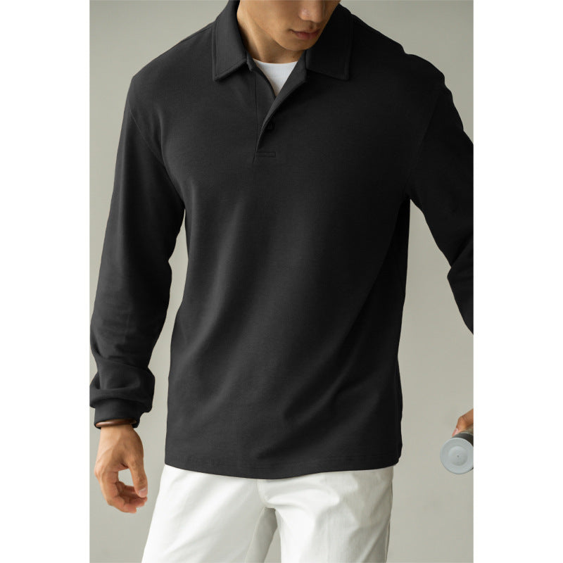 老钱风混纺柔软亲肤长袖POLO衫男士2025秋冬透气休闲宽松长袖T恤