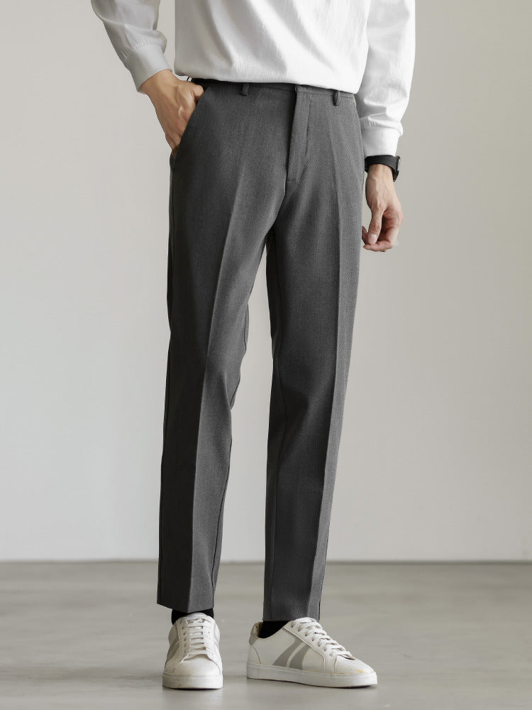 SONGNAN双色纱弹力伸缩腰围免烫男士西装裤修身直筒商务通勤长裤