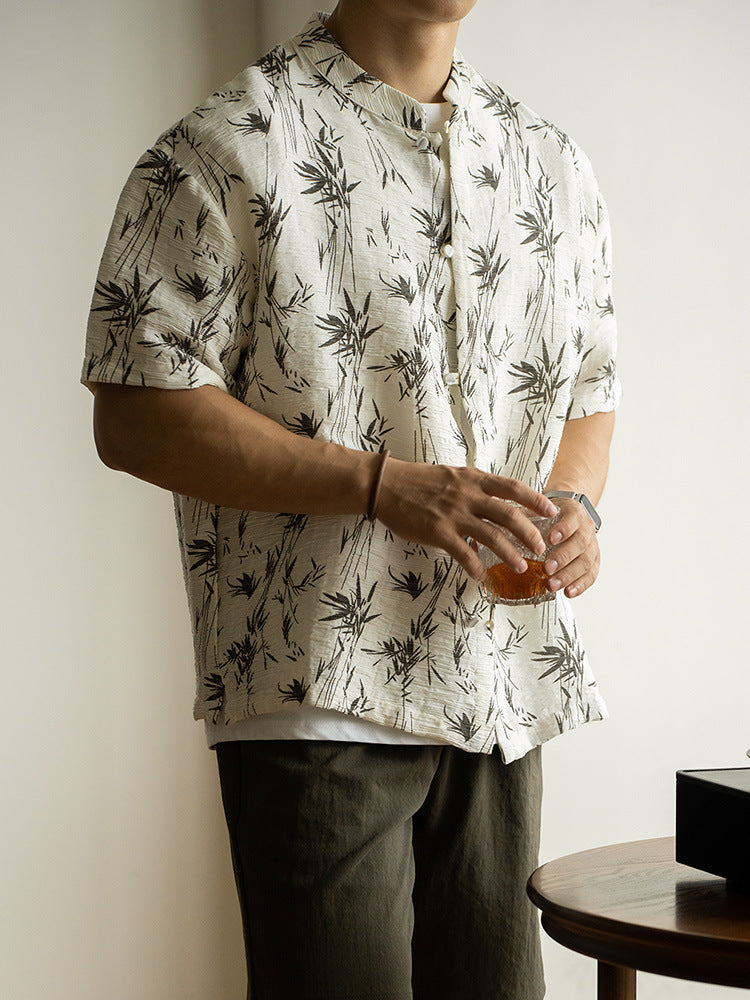 Henley collar short-sleeve shirt