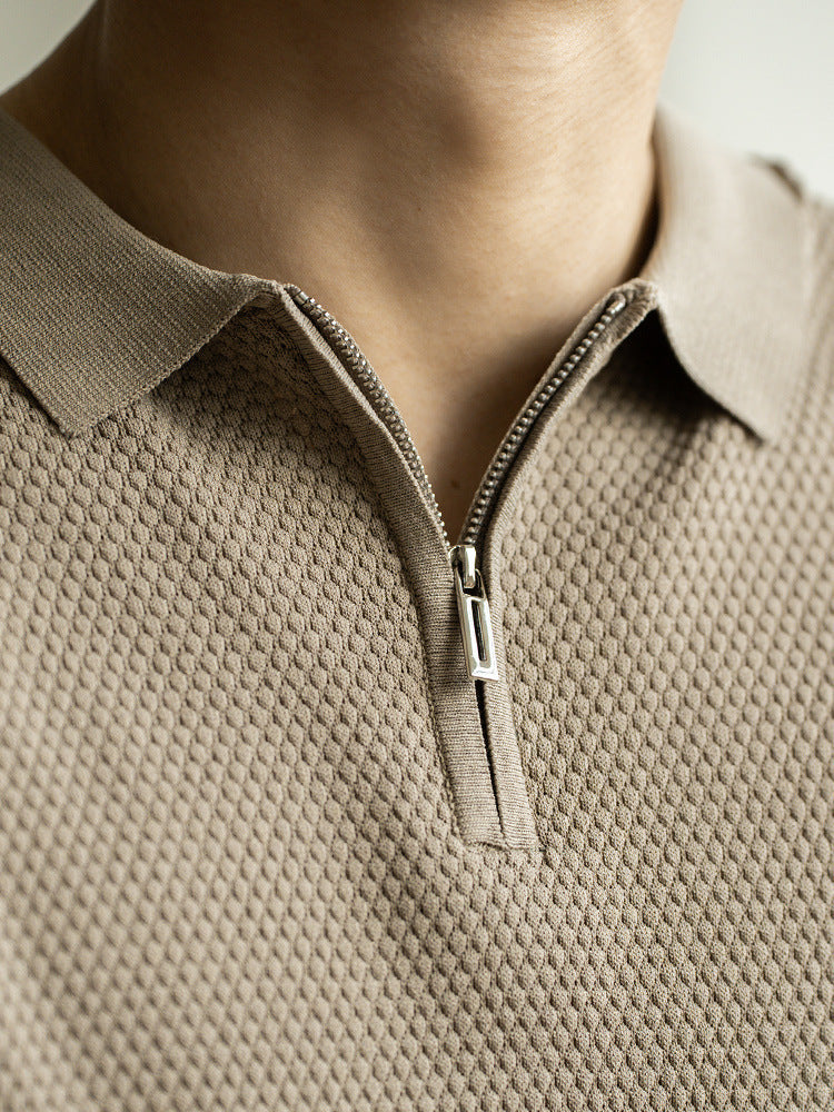 肌理感半拉链冰丝凉感短袖POLO衫男2025夏季休闲简约商务新款上衣