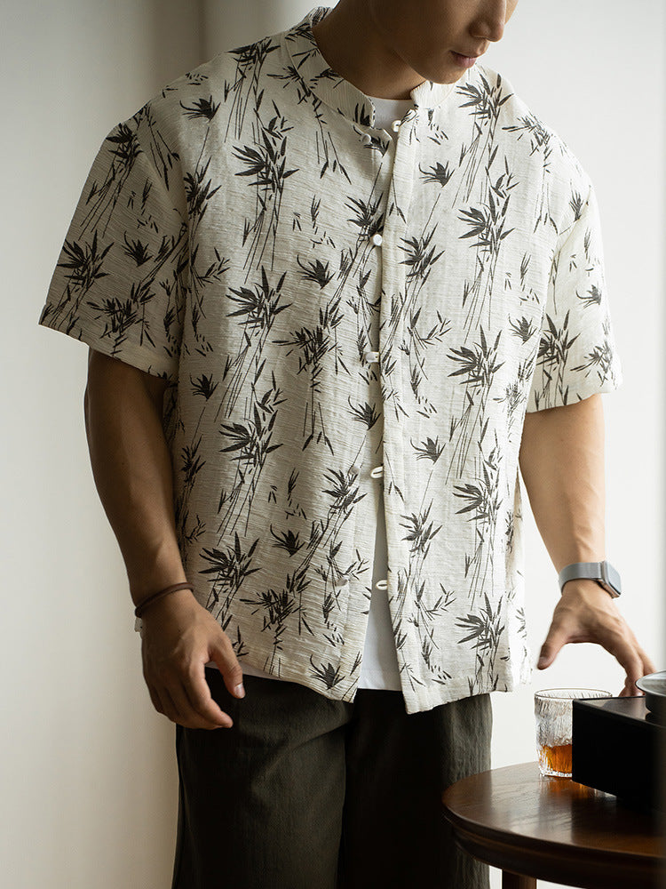 Henley collar short-sleeve shirt