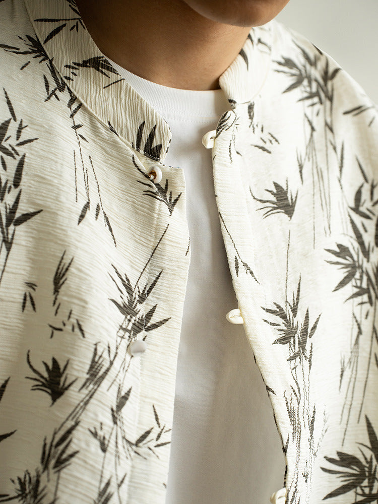 Henley collar short-sleeve shirt