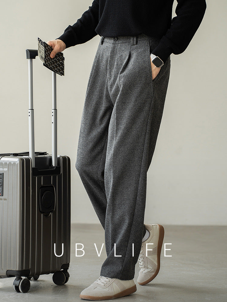 老钱风意式新款绵羊毛混纺毛呢休闲裤男2025轻商务秋冬保暖直筒裤