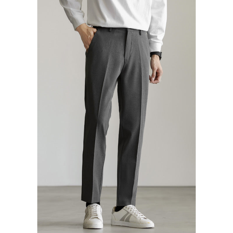 SONGNAN双色纱弹力伸缩腰围免烫男士西装裤修身直筒商务通勤长裤