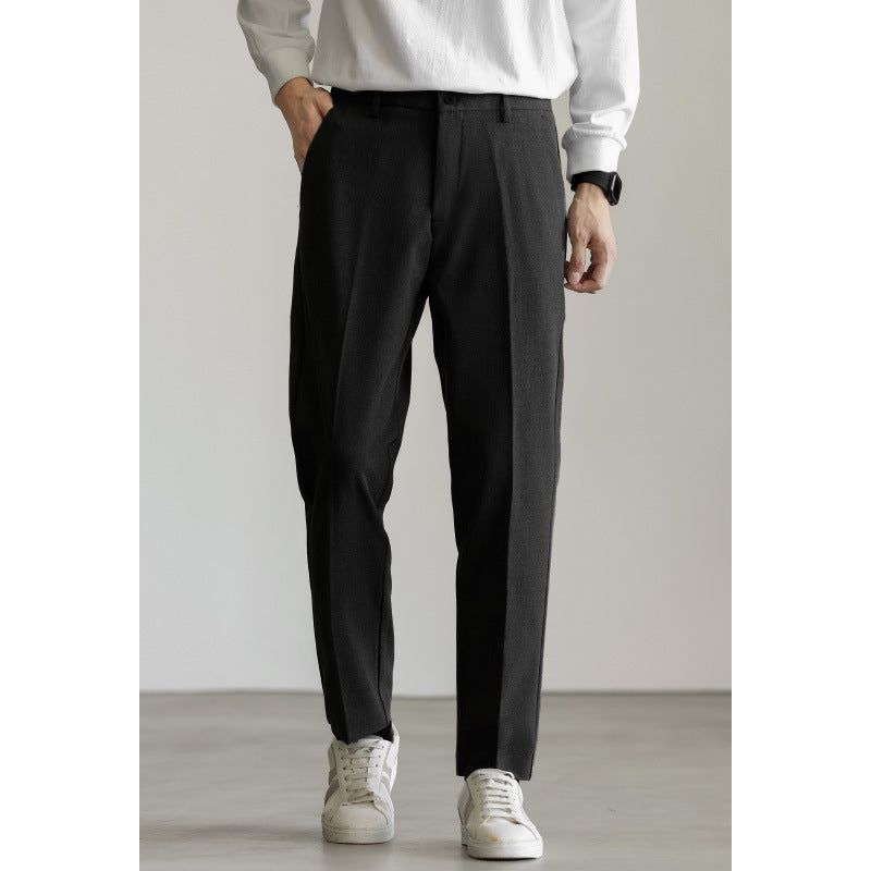 SONGNAN双色纱弹力伸缩腰围免烫男士西装裤修身直筒商务通勤长裤