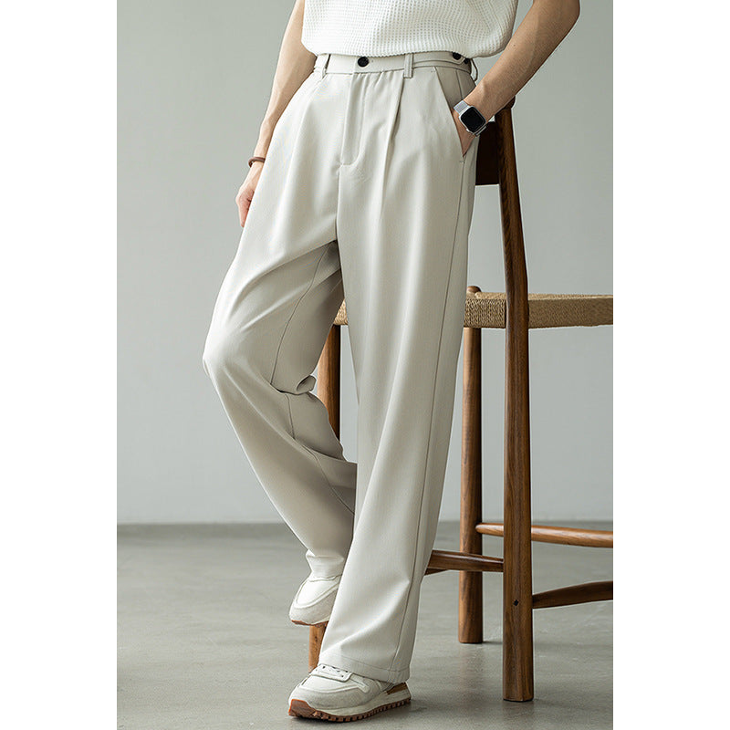 立体压褶天丝羊毛休闲直筒西裤男2025夏垂感显瘦通勤商务新款长裤