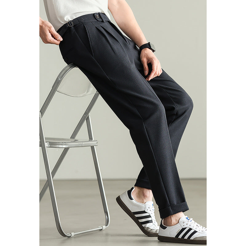 免烫3.0四面弹双褶直筒白色休闲裤男士2025春季新款通勤微锥薄款
