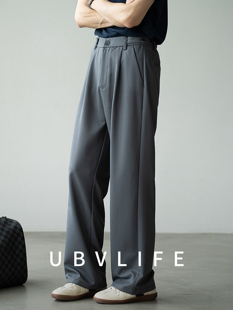 立体压褶天丝羊毛休闲直筒西裤男2025夏垂感显瘦通勤商务新款长裤