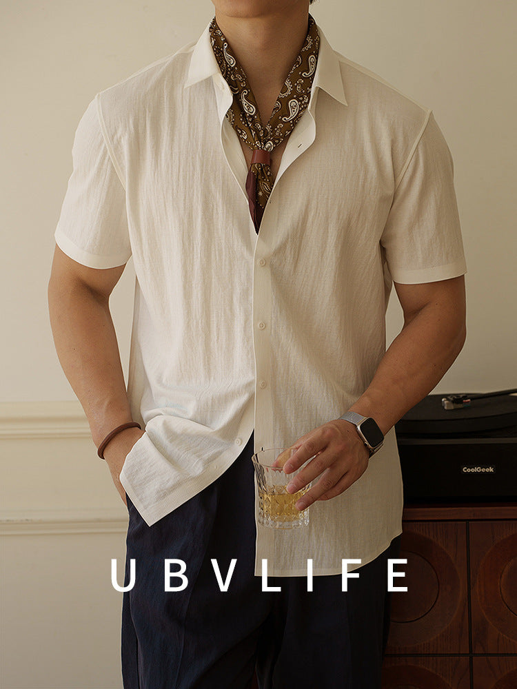 <font dir="auto" style="vertical-align: inherit;"><font dir="auto" style="vertical-align: inherit;">Men's cotton-linen blend seamless silky short-sleeved shirt, 2025 summer style, sweat-wicking, breathable, versatile new shirt.</font></font>