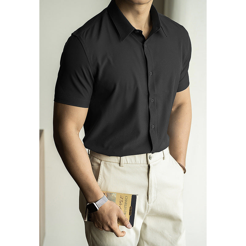 Lightweight ice-silk half-sleeve dress shirt