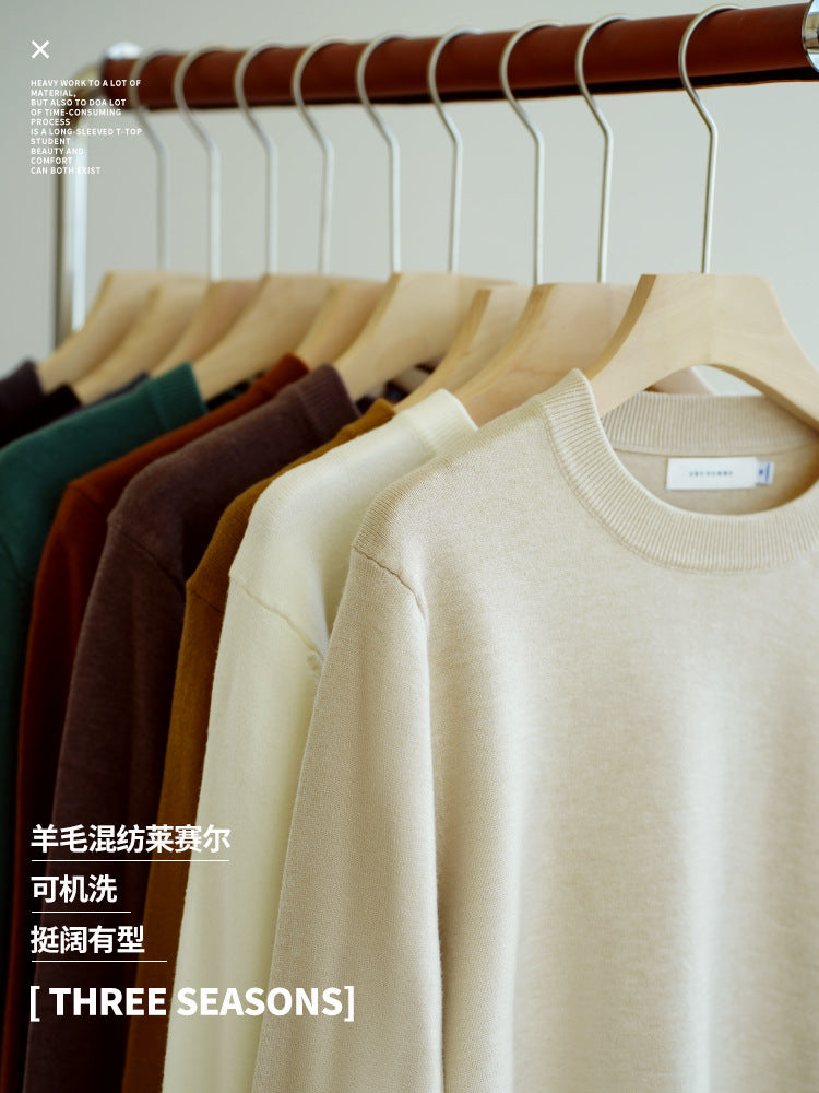 Tencel wool solid-color knitted sweater
