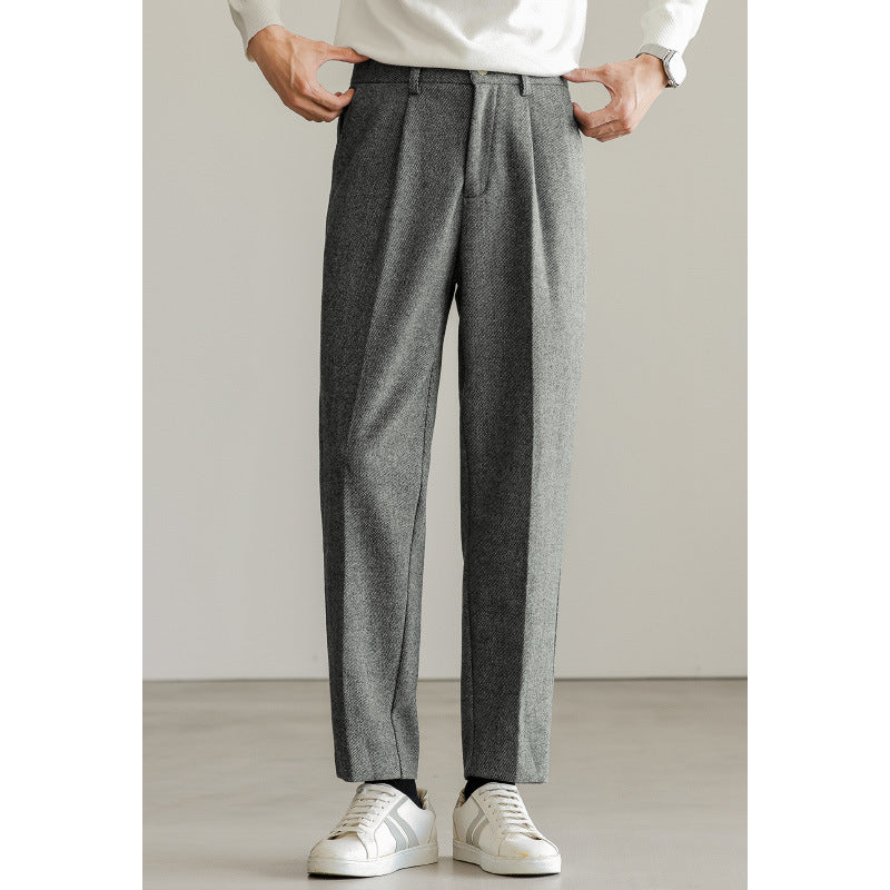 SONGNAN绵羊毛轻熟 休闲西裤直筒秋季 抗皱锥形男士毛呢九分裤子