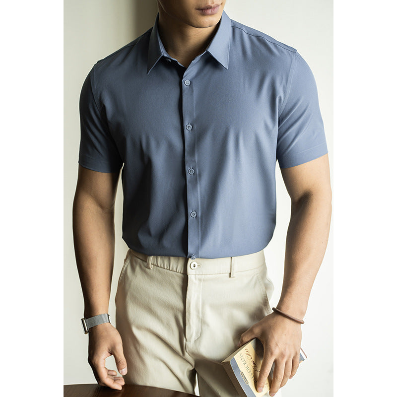 Lightweight ice-silk half-sleeve dress shirt