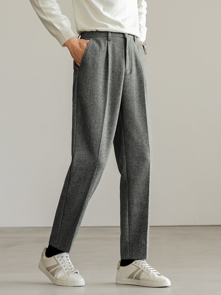 SONGNAN绵羊毛轻熟 休闲西裤直筒秋季 抗皱锥形男士毛呢九分裤子