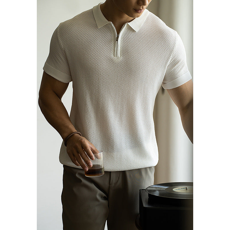 肌理感半拉链冰丝凉感短袖POLO衫男2025夏季休闲简约商务新款上衣