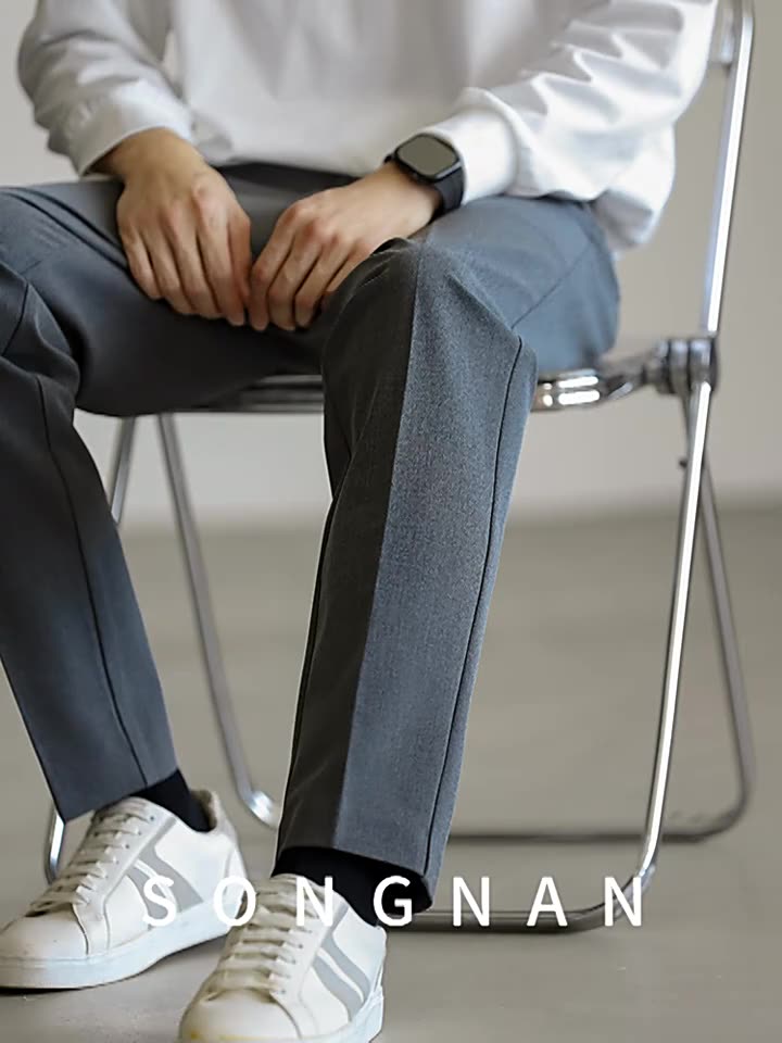 SONGNAN双色纱弹力伸缩腰围免烫男士西装裤修身直筒商务通勤长裤