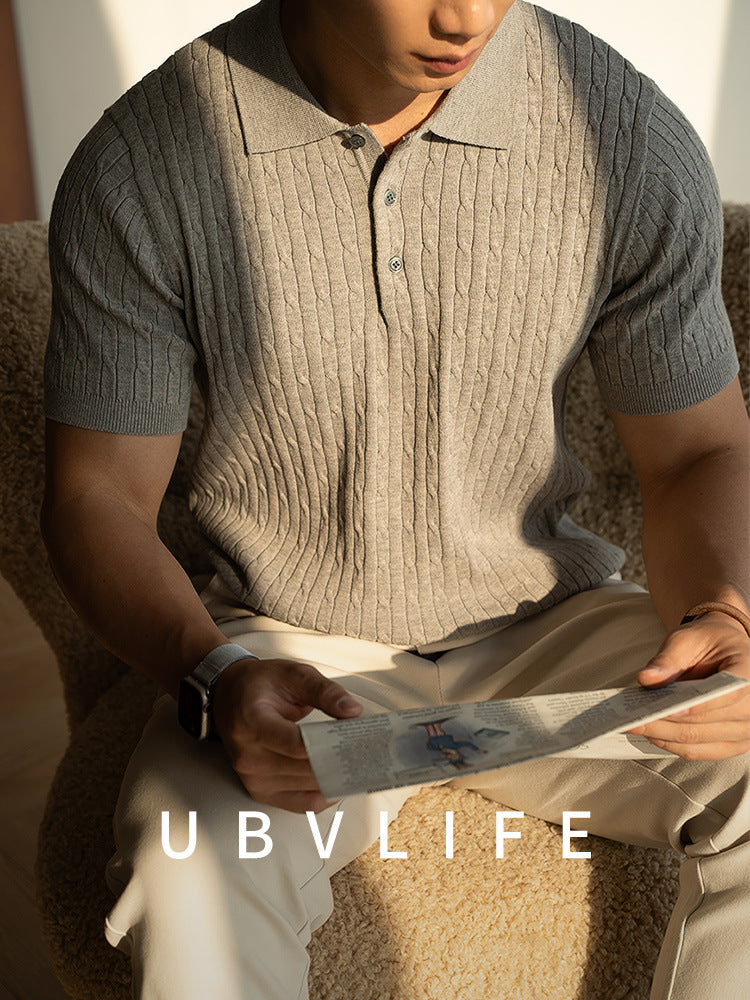 麻绳肌理柔软舒适短袖PoLo衫男2025夏季新款商务通勤百搭上衣1688