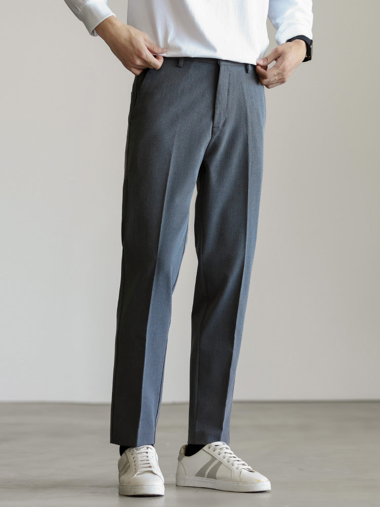 SONGNAN双色纱弹力伸缩腰围免烫男士西装裤修身直筒商务通勤长裤