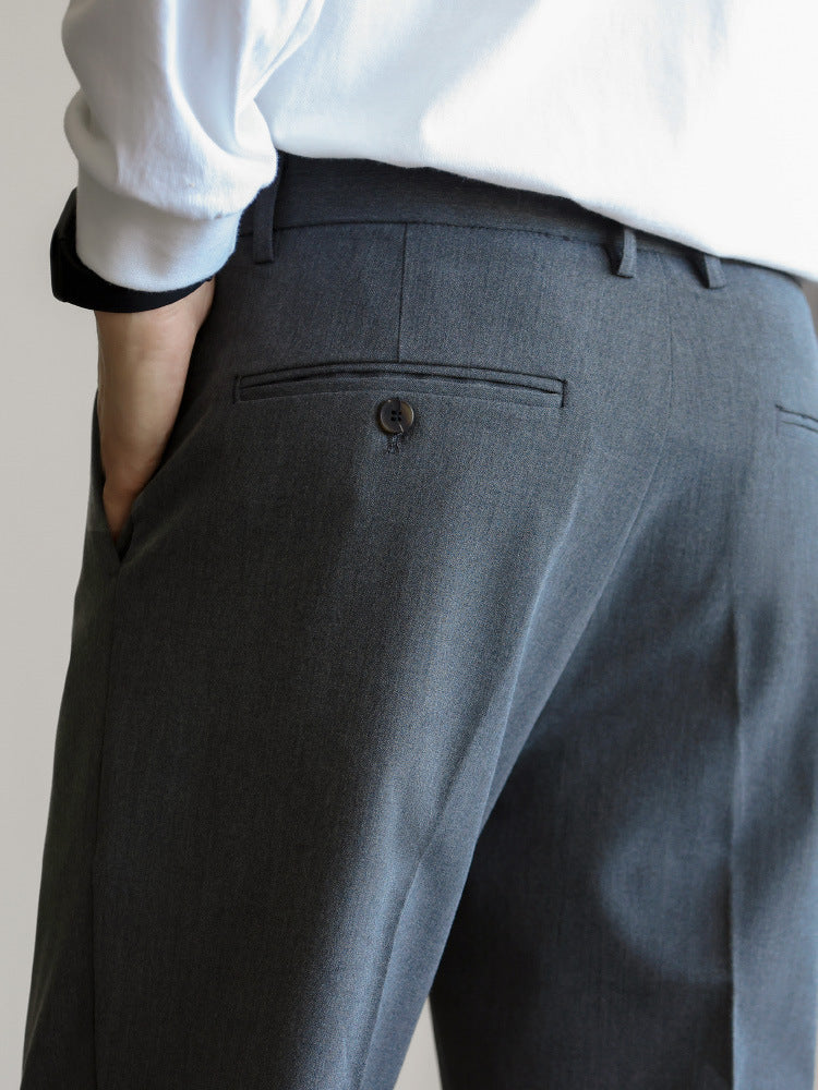 SONGNAN双色纱弹力伸缩腰围免烫男士西装裤修身直筒商务通勤长裤