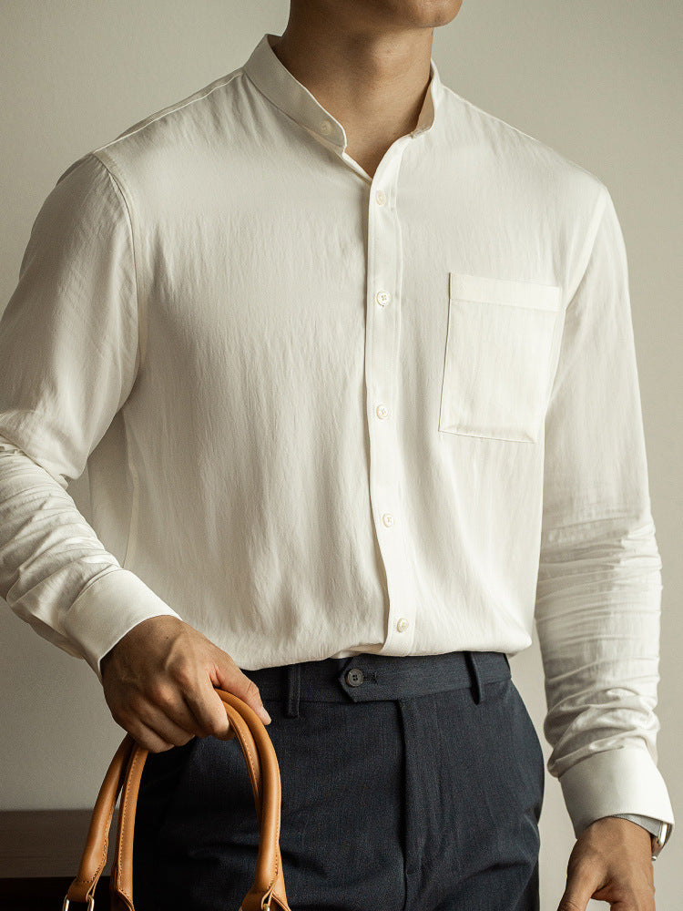 SONGNAN春秋高级感休闲衬衫男士长袖免烫商务通勤新中式立领衬衣