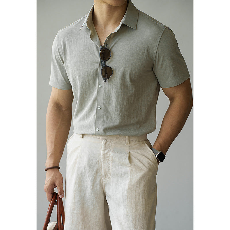 <font dir="auto" style="vertical-align: inherit;"><font dir="auto" style="vertical-align: inherit;">Men's cotton-linen blend seamless silky short-sleeved shirt, 2025 summer style, sweat-wicking, breathable, versatile new shirt.</font></font>