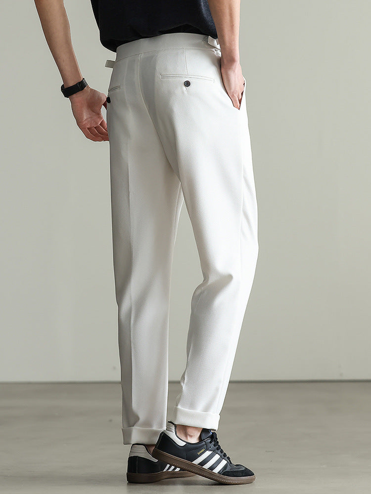 免烫3.0四面弹双褶直筒白色休闲裤男士2025春季新款通勤微锥薄款
