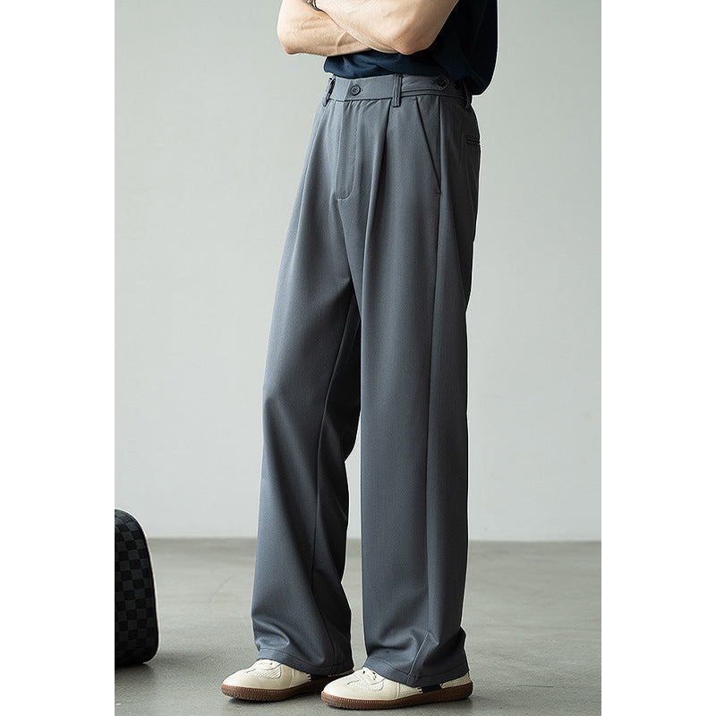 立体压褶天丝羊毛休闲直筒西裤男2025夏垂感显瘦通勤商务新款长裤