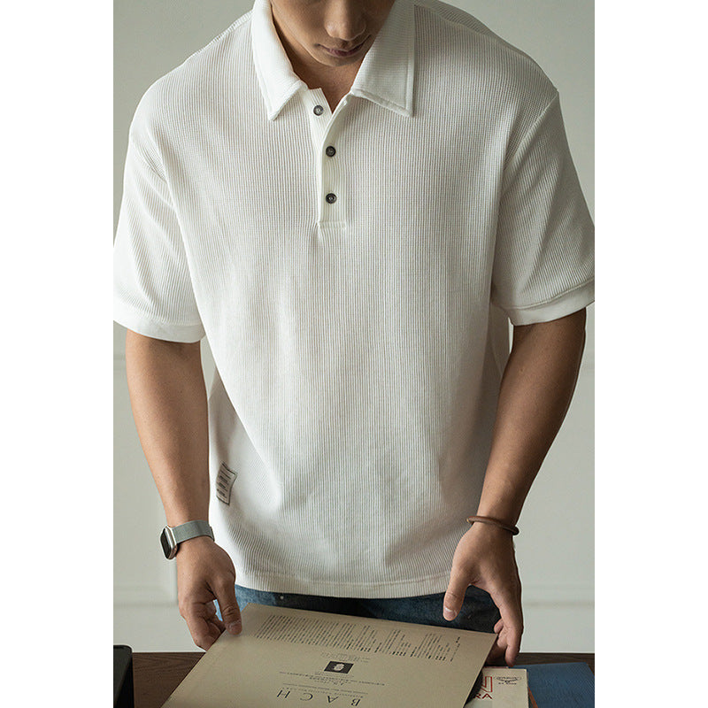 华夫格肌理透气吸湿POLO衫男士2025夏季新款翻领休闲百搭短袖T恤