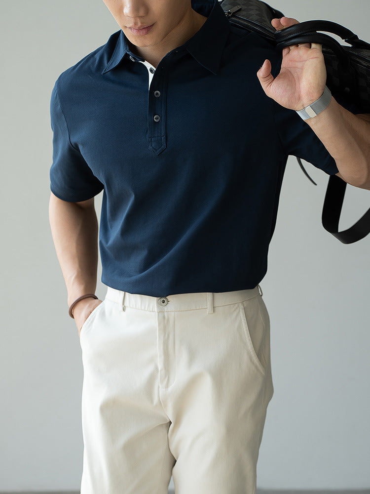 云棉商务冰丝凉感短袖POLO衫男2025年夏季手缝扣通勤休闲新款上衣